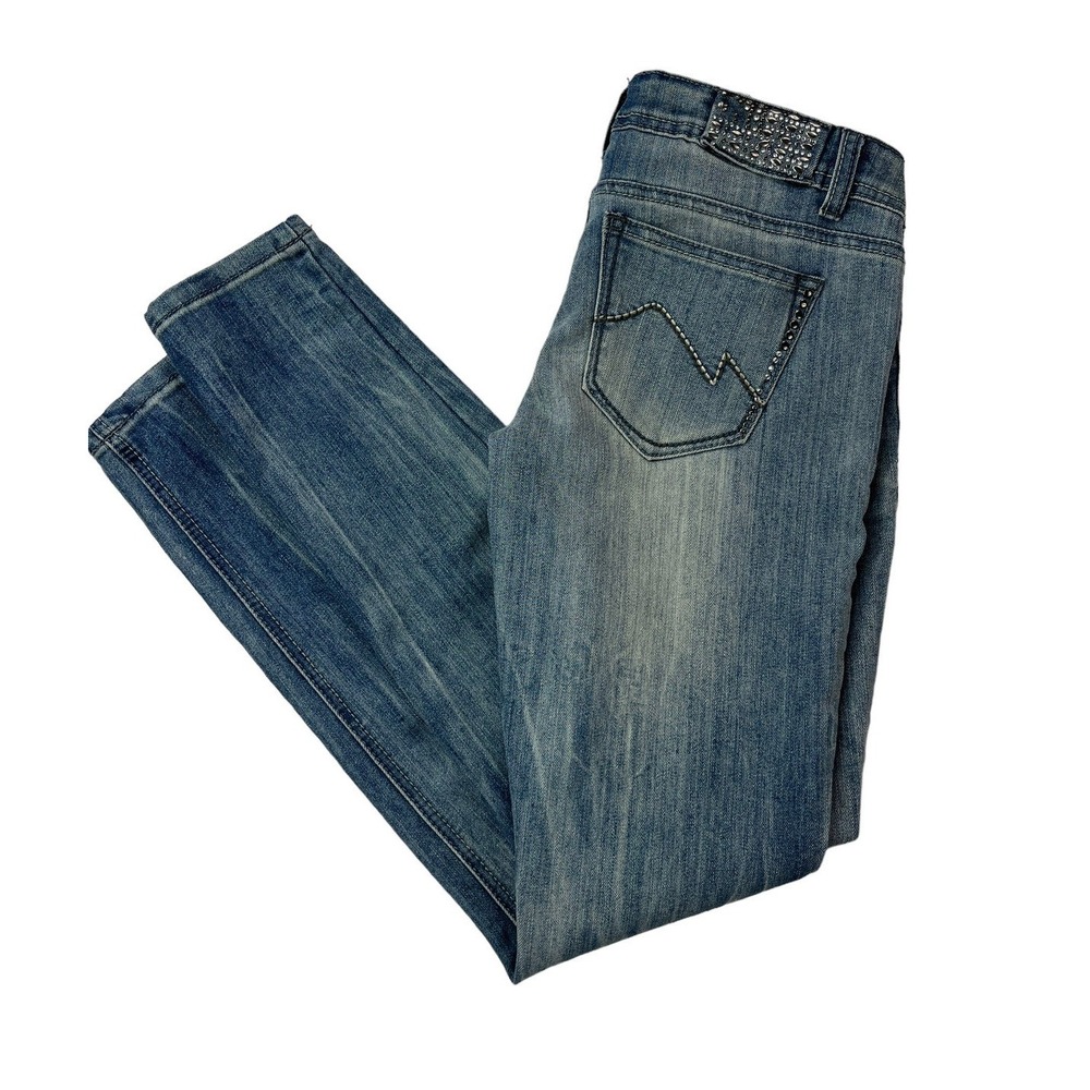 Vanilla Star Juniors Size 7 Embellished Stud Rhinestone Low-Rise Straight Jeans‎ - Picture 5 of 16